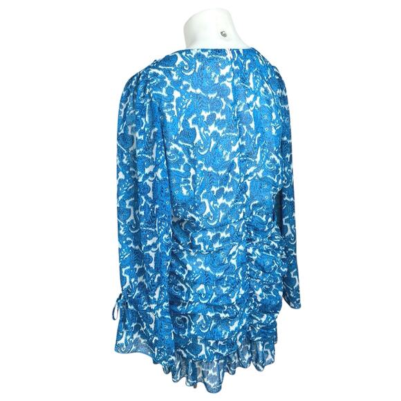 In The Style Blue Paisley Long Sleeve Ruffle Tiered Mini Fit & Flare Dress Sz 20 - Picture 3 of 6